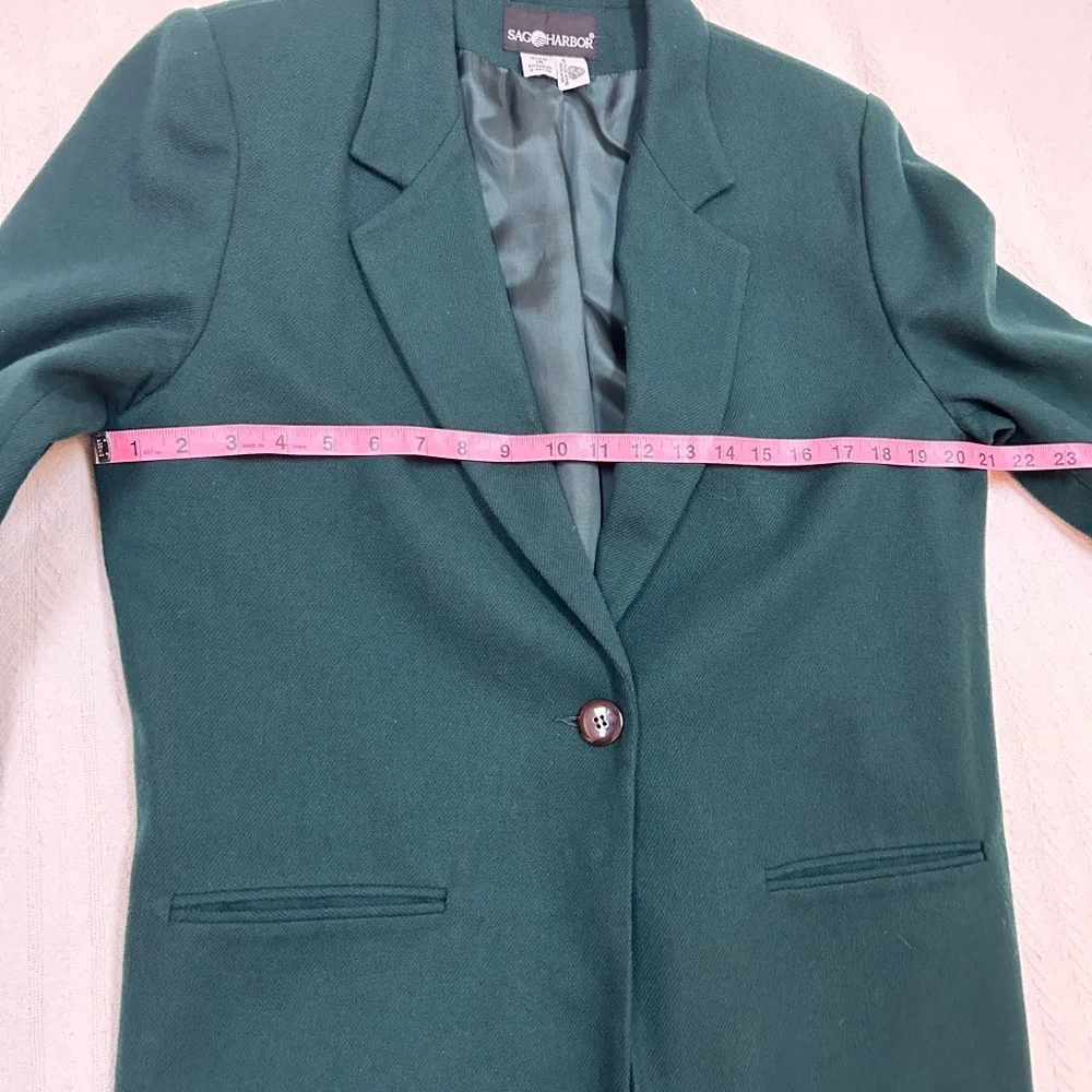 VINTAGE SAG HARBOR Hunter Green Wool Single Button Blazer - sz 14 - M - Picture 5 of 9